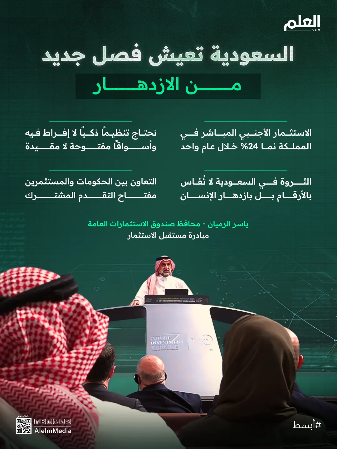 إنفوجرافيك| أبرز مال قاله الرميان في مبادرة مستقبل الاستثمار
