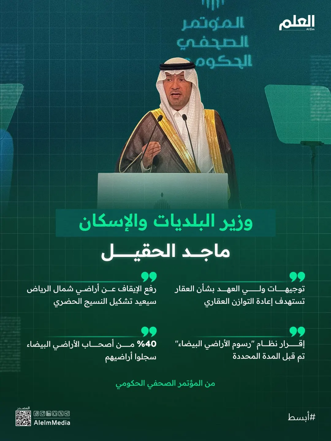 إنفوجرافيك| نقاط بارزة في كلمة وزير البلديات في المؤتمر الصحفي الحكومي