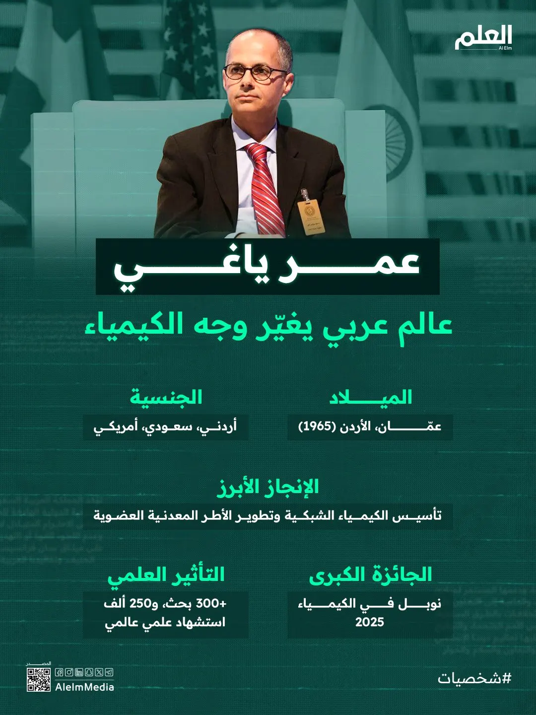 إنفوجرافيك| عمر ياغي.. عالم عربي يغيّر وجه الكيمياء
