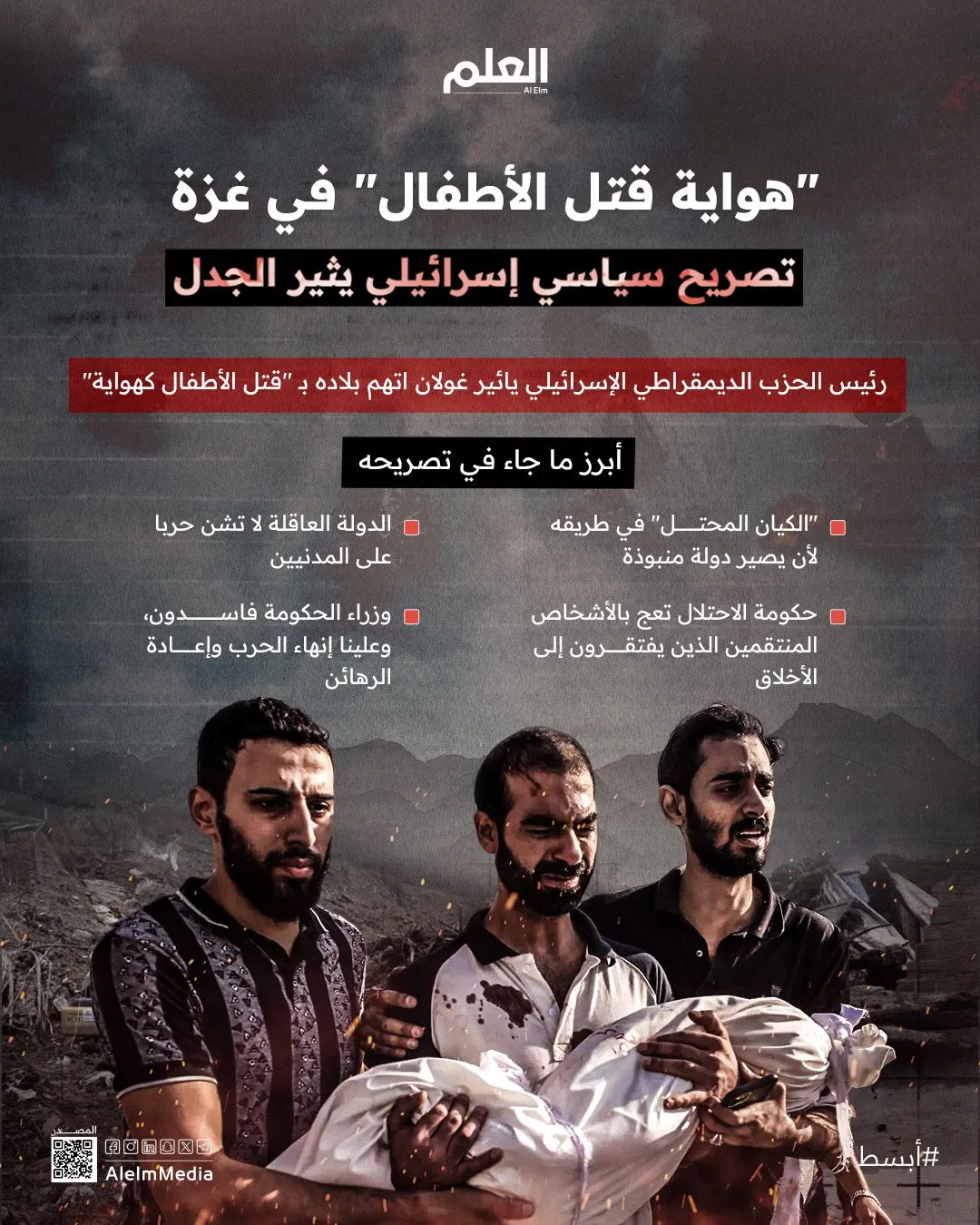 إنفوجرافيك| "هواية قتل أطفال غزة".. تصريح مسؤول بالاحتلال يثير الجدل