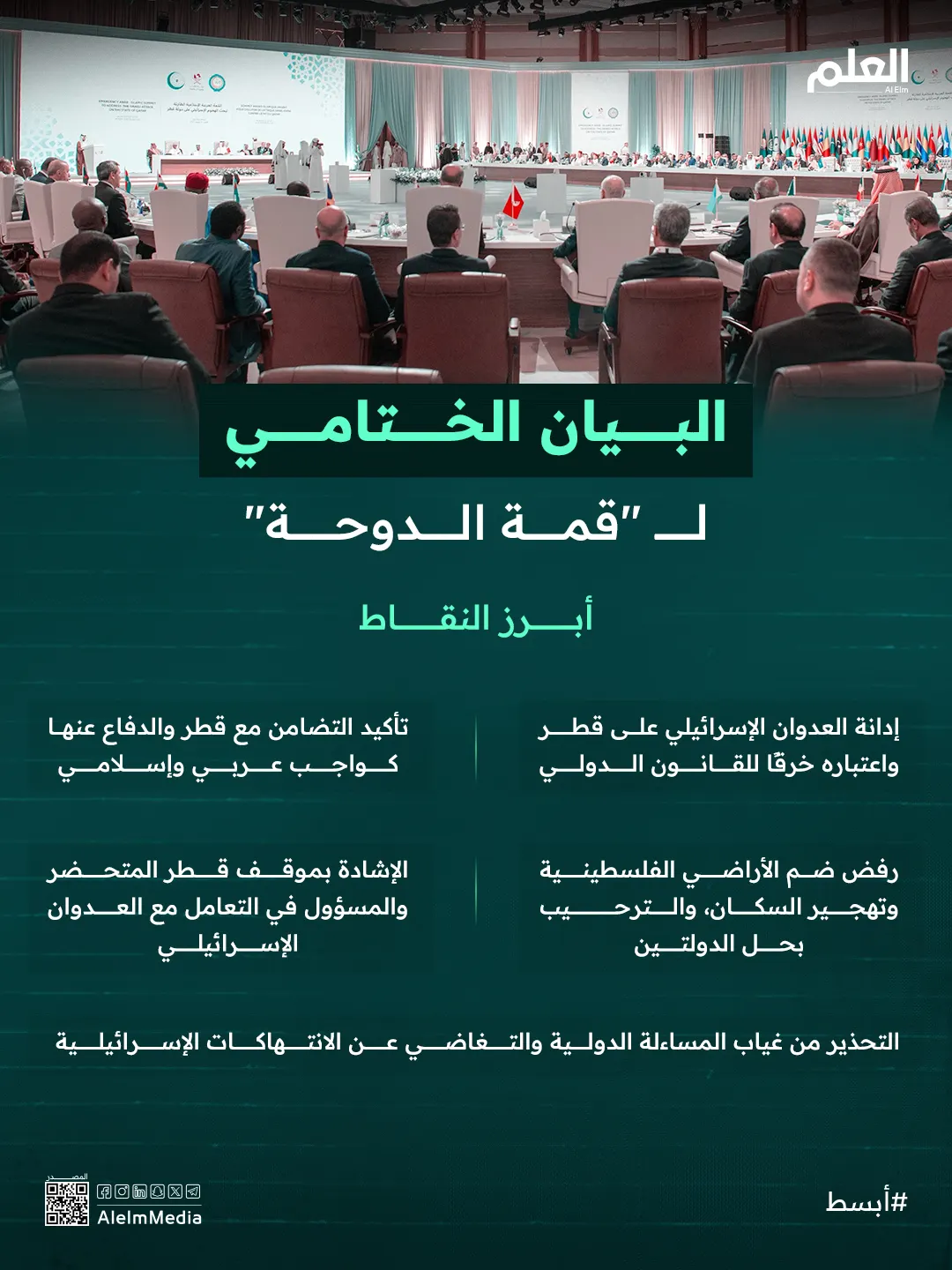 إنفوجرافيك| البيان الختامي لـ "قمة الدوحة".. رسائل قوية في وجه الاحتلال