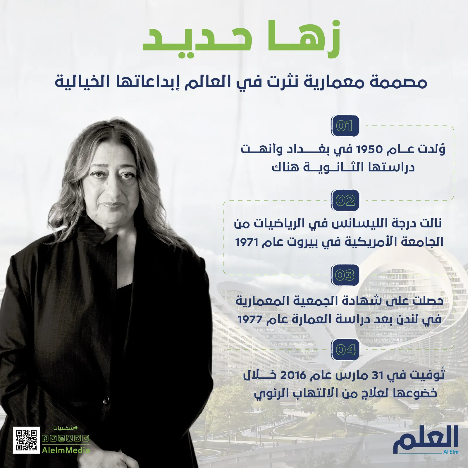 زها حديد.. مصممة معمارية نثرت في العالم إبداعاتها الخيالية