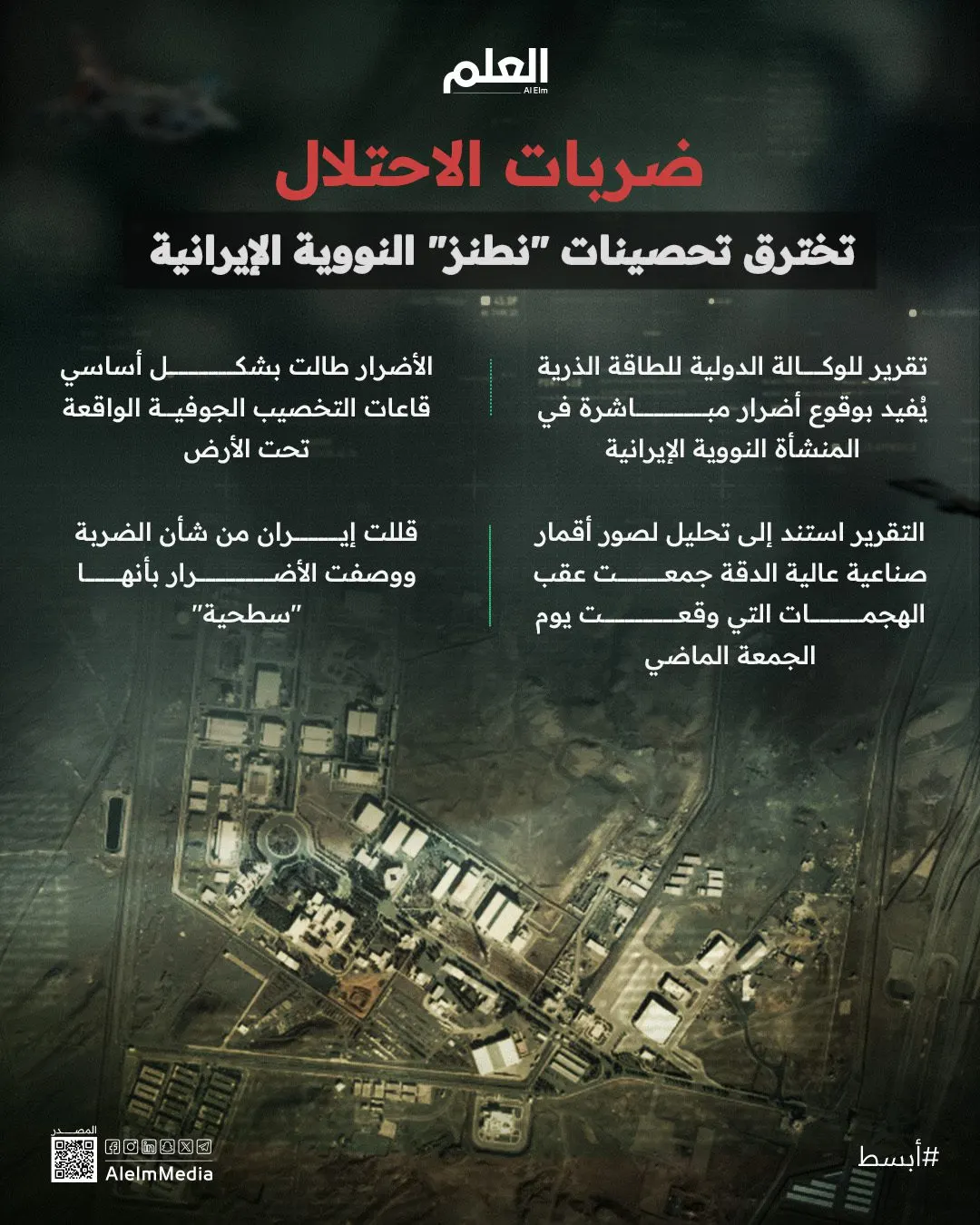 إنفوجرافيك| ضربات الاحتلال تخترق تحصينات "نظنز" النووية الإيرانية