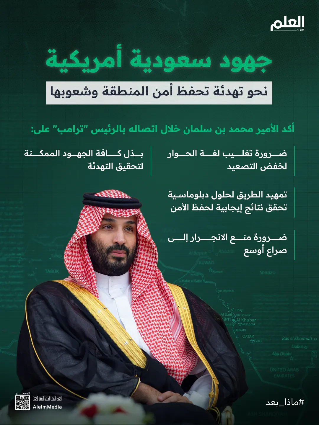ولي العهد يبحث مع الرئيس الأمريكي تطورات المنطقة ويؤكد التهدئة