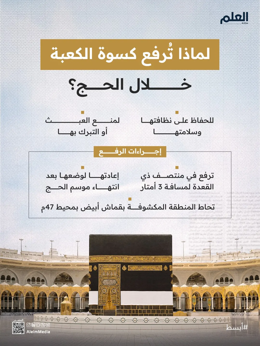إنفوجرافيك| لماذا تُرفع كسوة الكعبة خلال الحج؟