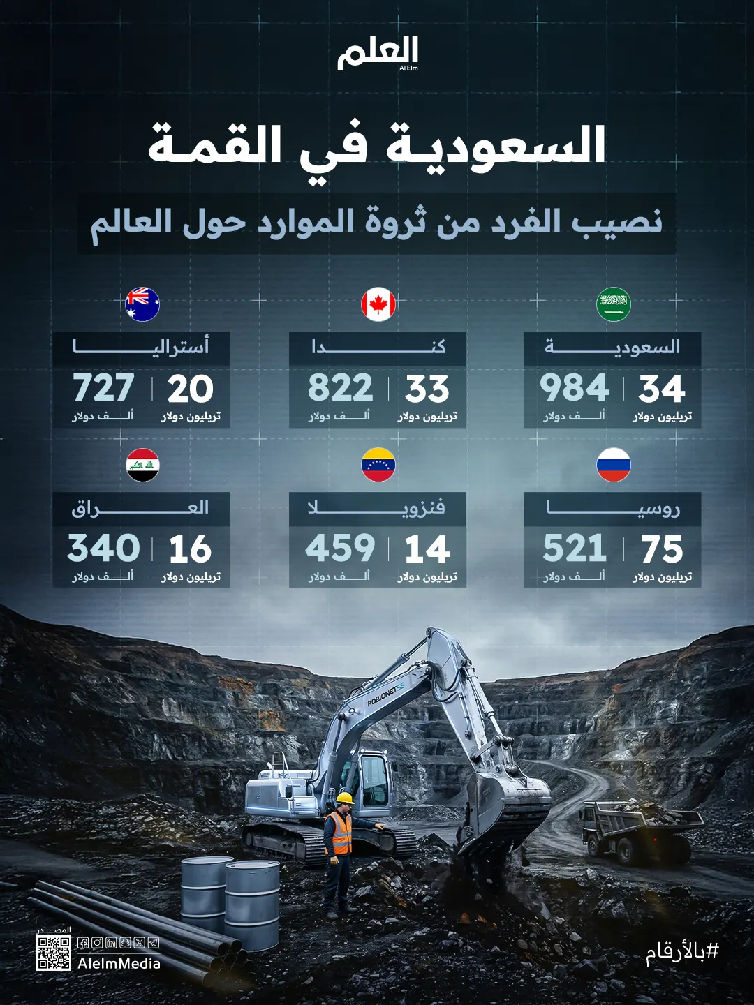 السعودية في القمة.. نصيب الفرد من ثروة الموارد حول العالم