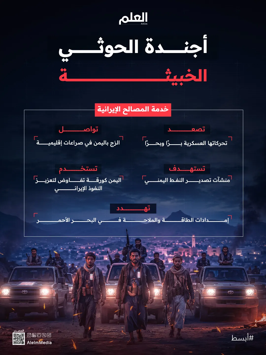 إنفوجرافيك| أجندة الحوثي الخبيثة.. ذراع إيرانية لتهديد أمن المنطقة