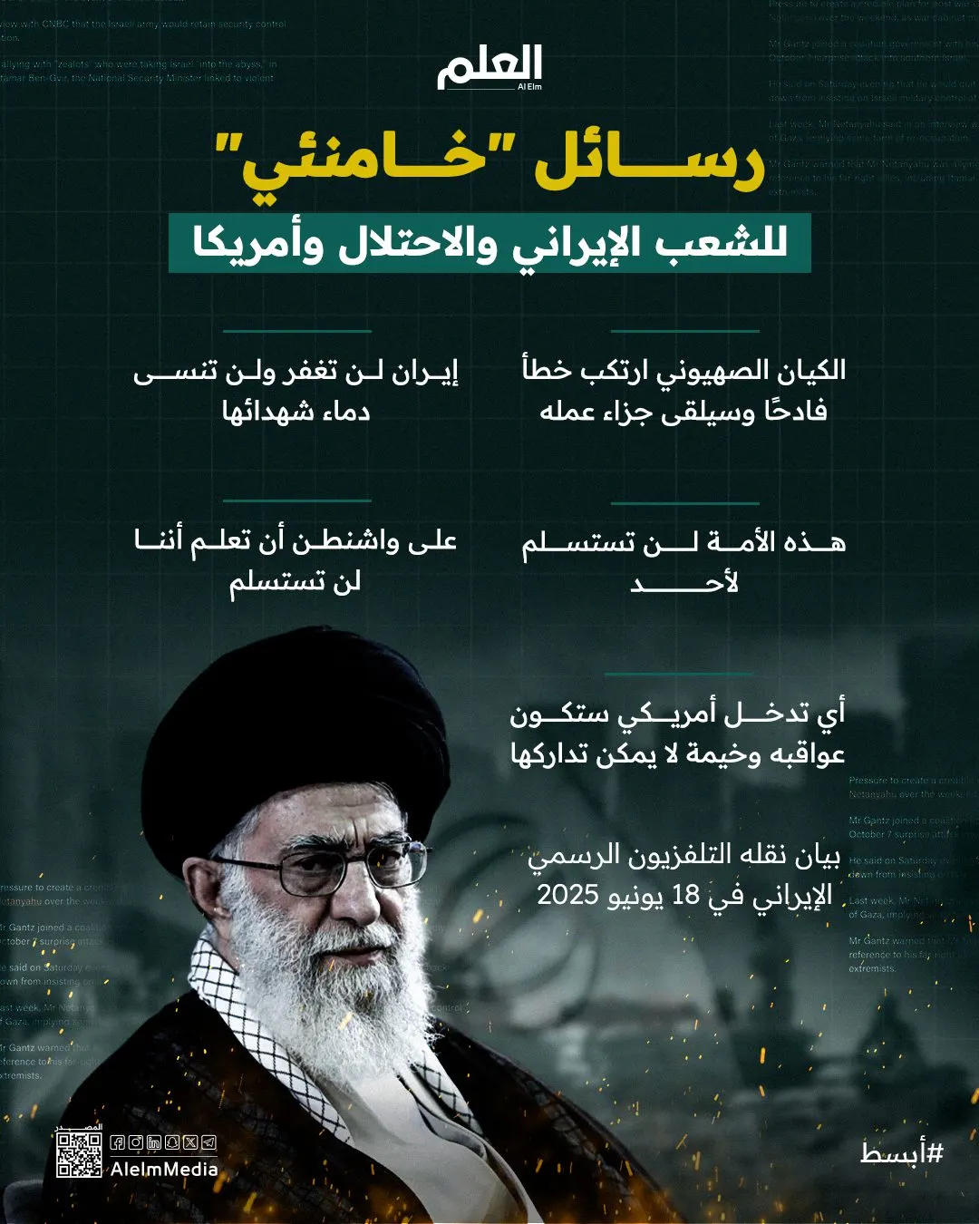 إنفوجرافيك| رسائل "خامنئي" للشعب الإيراني والاحتلال وأمريكا