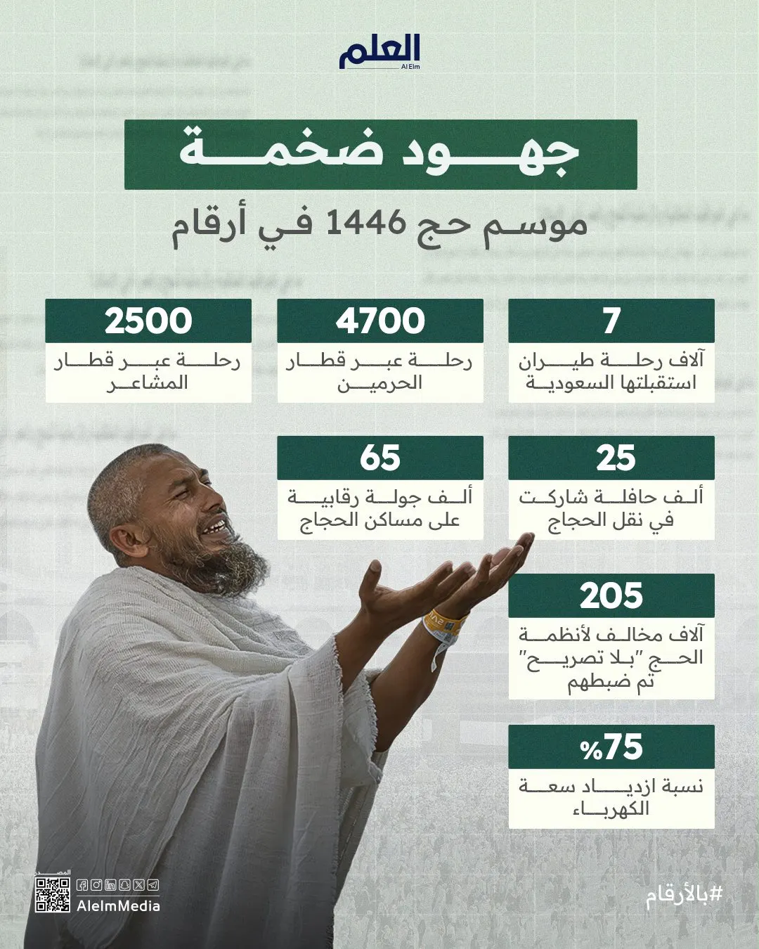 إنفوجرافيك| جهود ضخمة.. موسم حج 1446 في أرقام