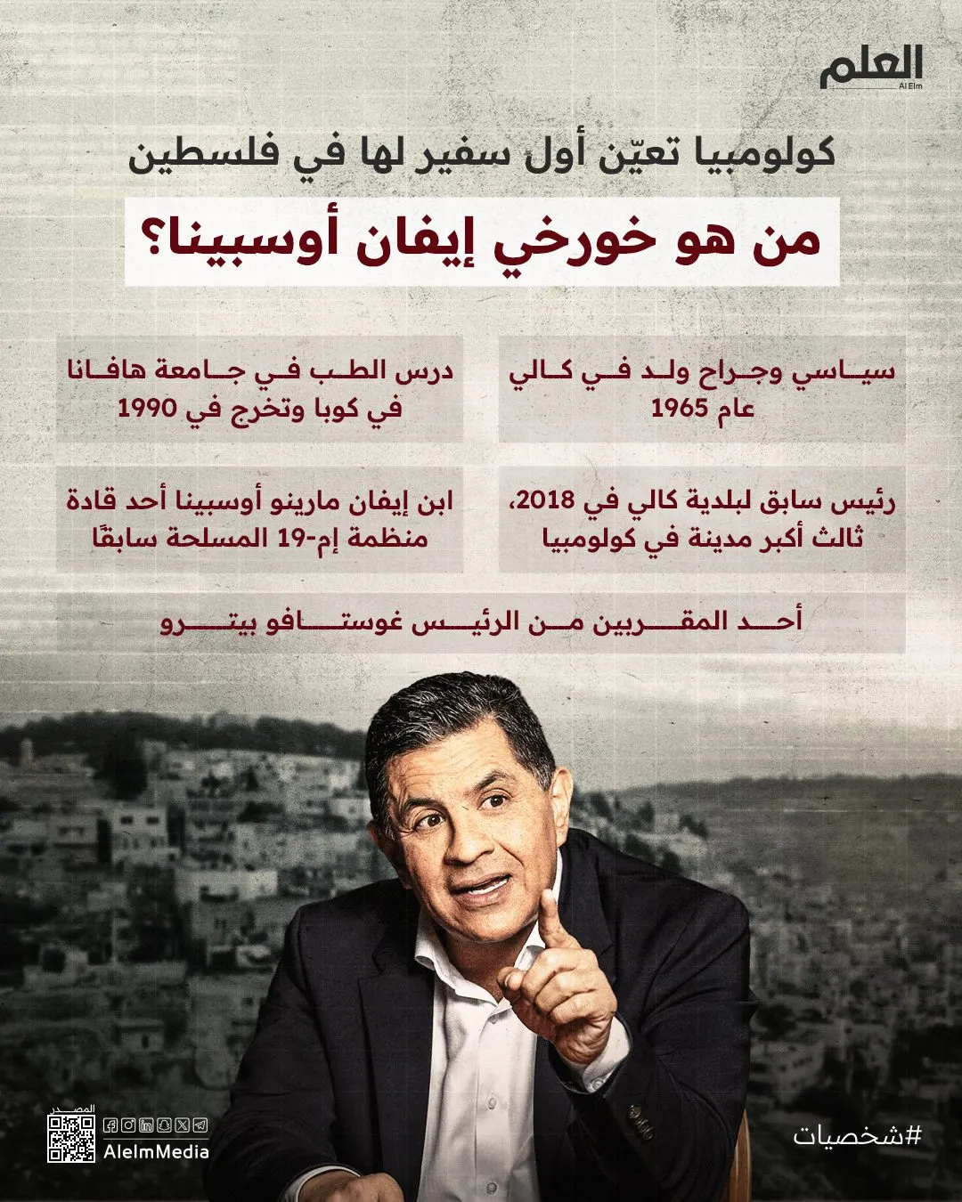 إنفوجرافيك| خورخي أوسبينا.. أول سفير كولومبي لفلسطين