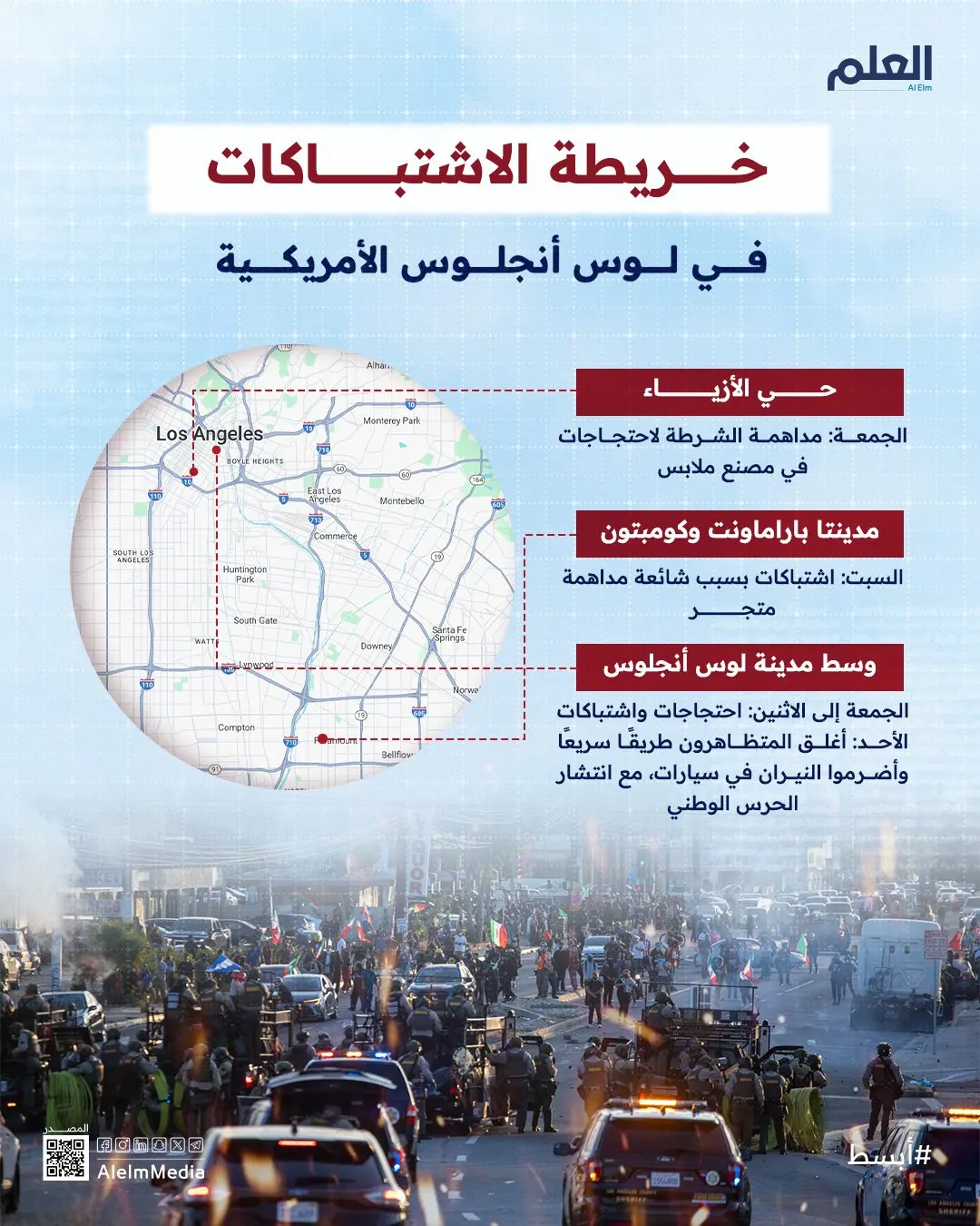 إنفوجرافيك| خريطة الاشتباكات في لوس أنجلوس الأمريكية