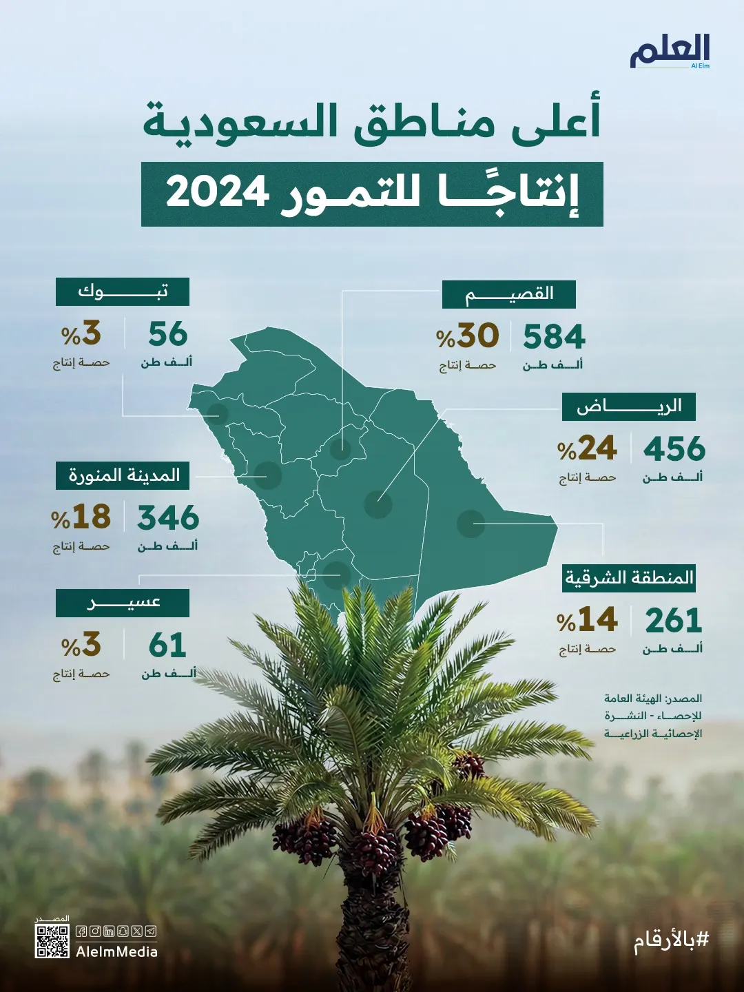 إنفوجرافيك| أعلى مناطق السعودية في إنتاج التمور 2024